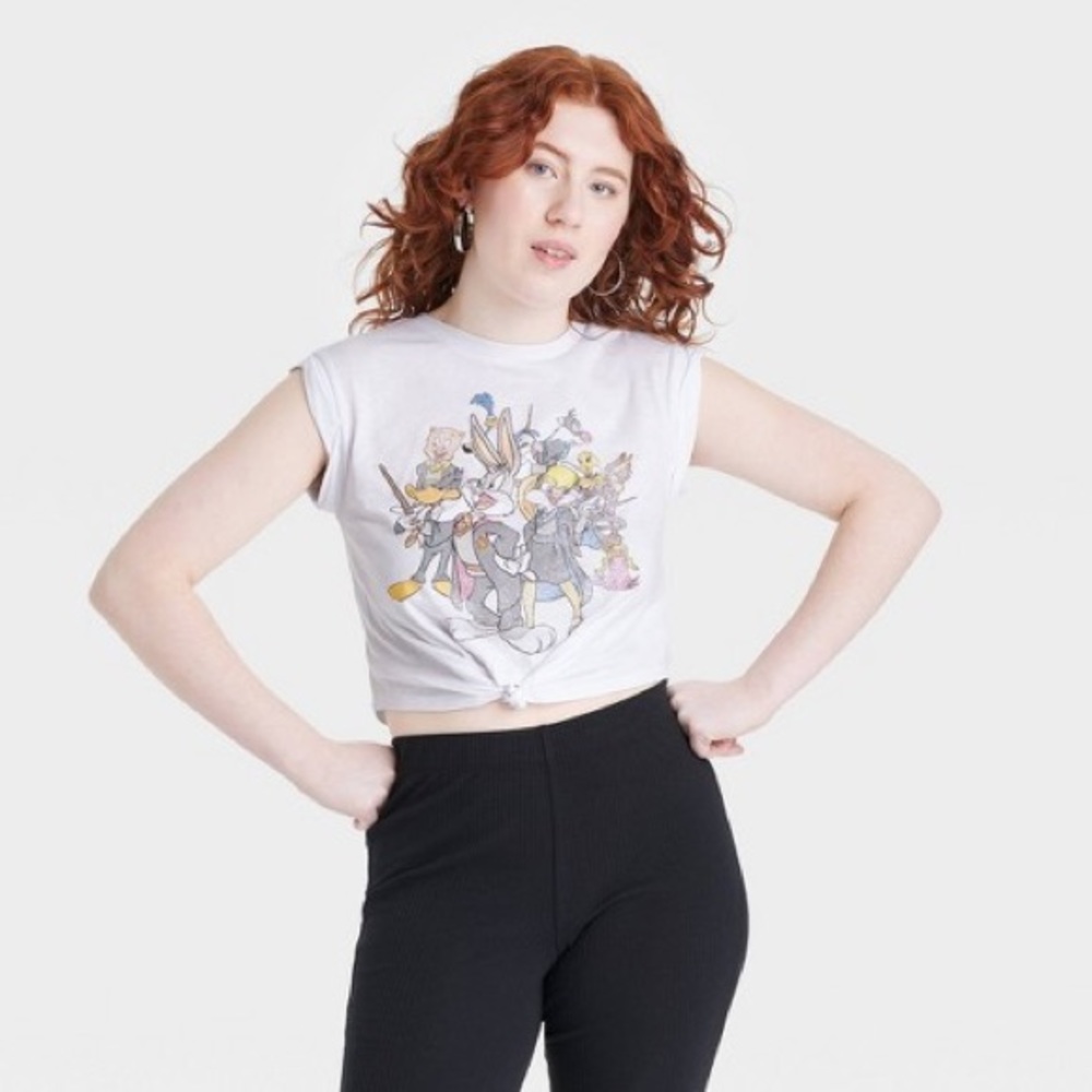 Harry Potter Looney Tunes Tie Front Short Sleeve Shirt Women’s